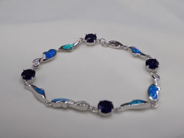 Beautiful Australian opal and sapphire sterling silver bracelet