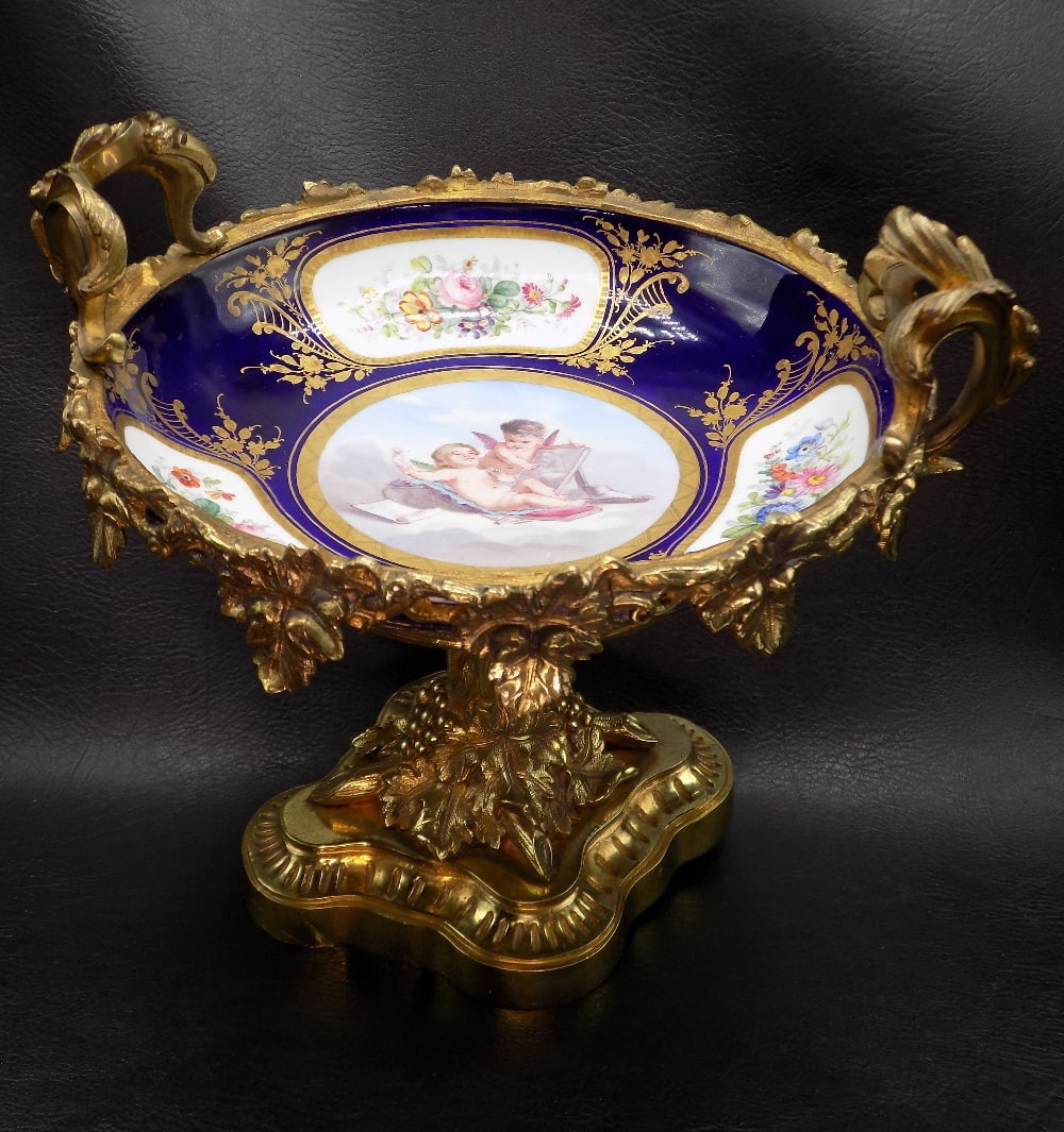 Exceptional antique signed Sevres hand painted bronze mounted compote (1 of 13)