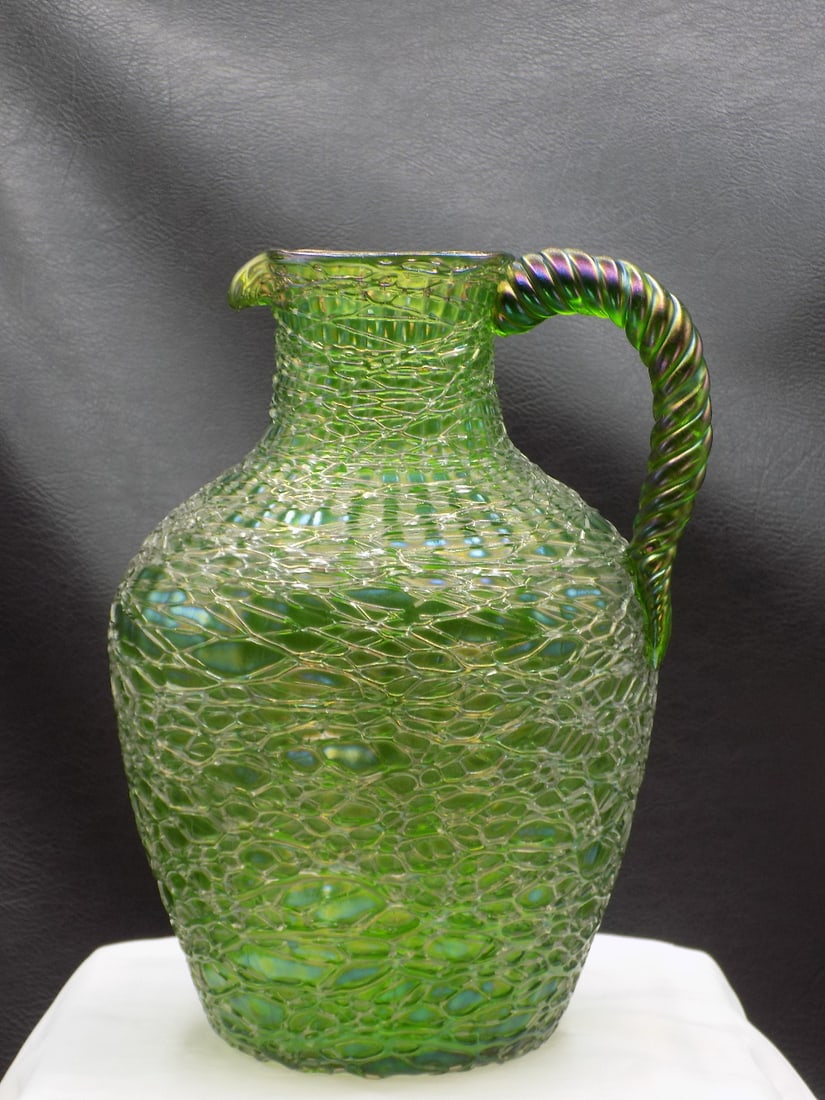 Antique Loetz art glass creta crete threaded pitcher (1 of 10)