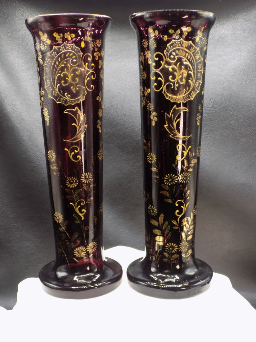 Very pretty pair of antique amethyst art glass vases (1 of 7)