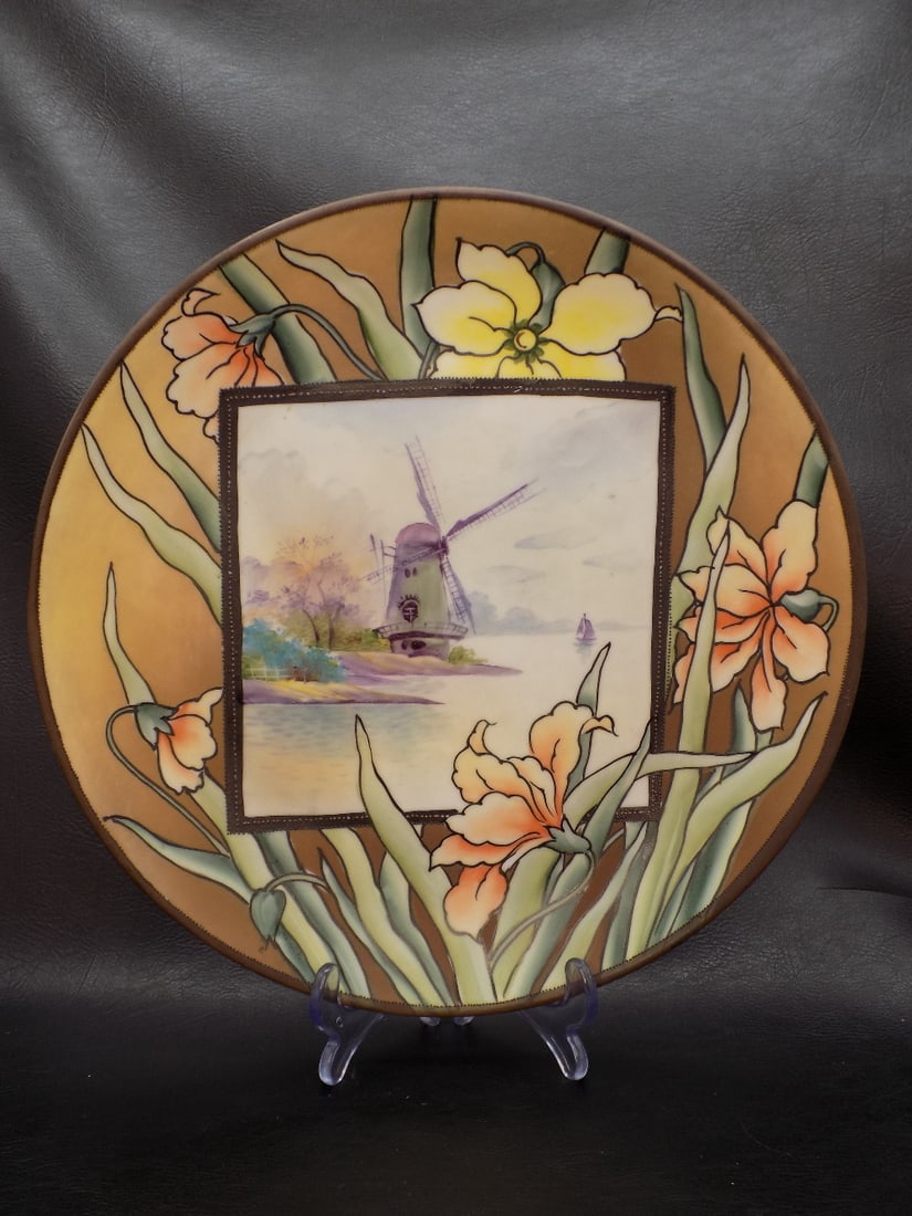 Gorgeous hand painted Nippon hanging charger with Dutch windmill scenes (1 of 9)