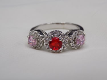 Beautiful 2 cwt ruby and pinktopaz sterling silver ring