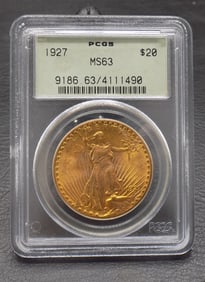 1927 Graded PCGS MS63 twenty dollar gold coin