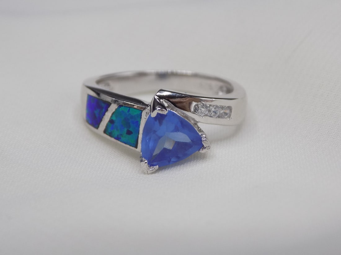 Beautiful 1 cwt tanzanite, Australian opal and topaz sterling silver ring (1 of 6)