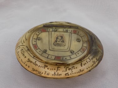 Unusual antique scrimshaw scenic hinged box
