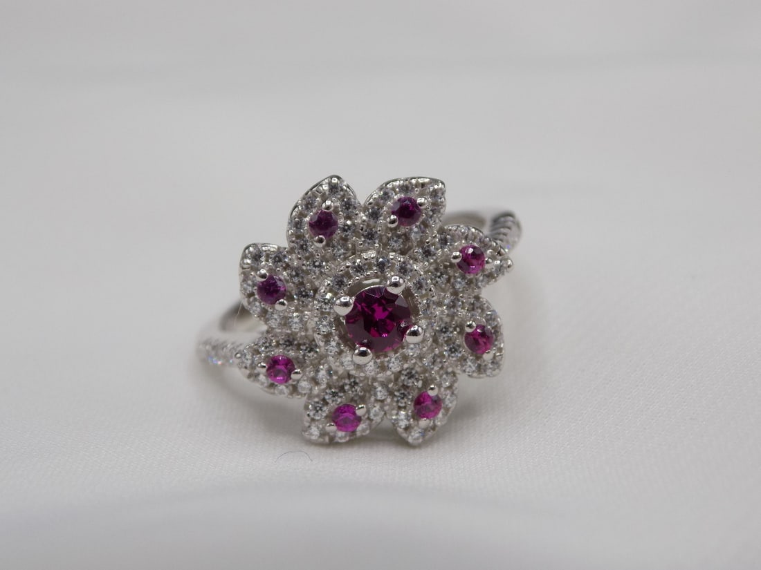 Beautiful 2 cwt ruby and white topaz sterling silver ring (1 of 7)