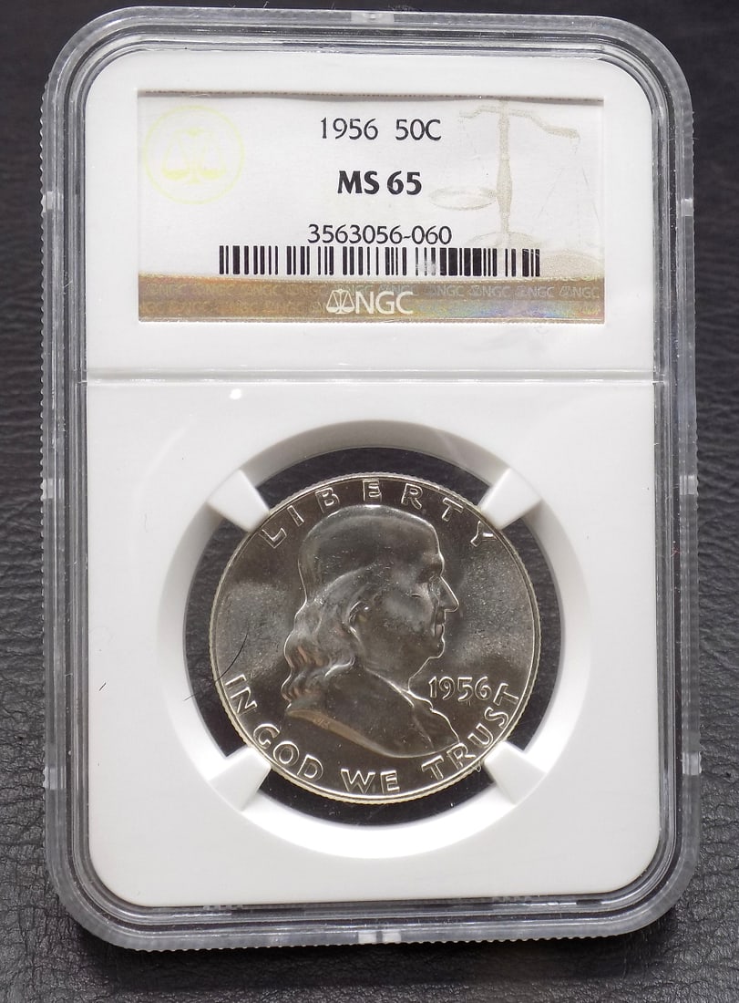 1956 Graded NGC MS65 Franklin silver half dollar (1 of 4)