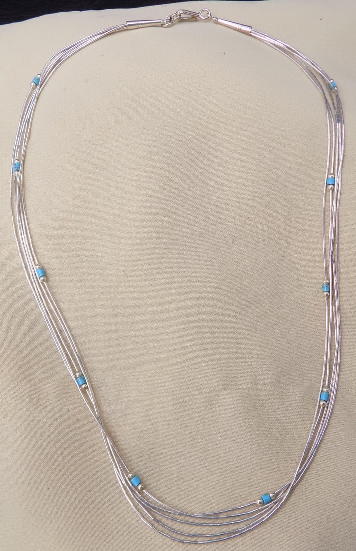 Native American Indian five strand sterling silver necklace (1 of 6)
