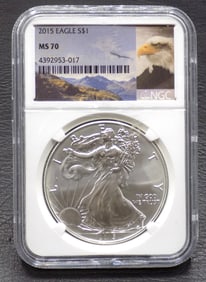 Uncirculated 2015 graded NGC MS70 silver Eagle dollar