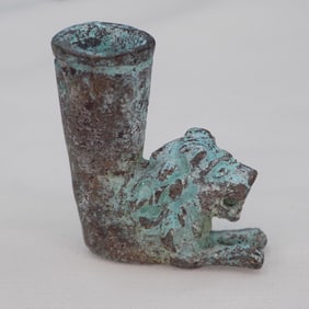 Rare ancient middle eastern bronze small rhyton vessel
