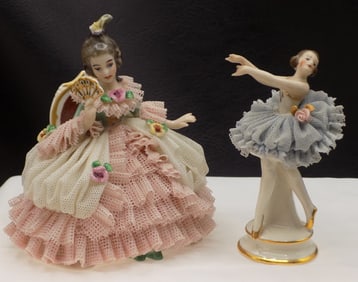 Two lovely antique German Dresden dancers