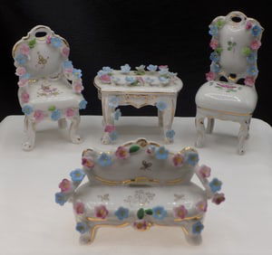 Beautiful four piece vintage Dresden parlor set