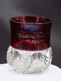 1893 Worlds Fair art glass cranberry flash to clear vase