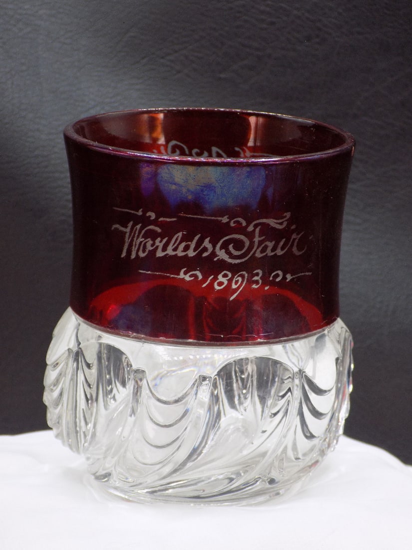 1893 Worlds Fair art glass cranberry flash to clear vase (1 of 6)