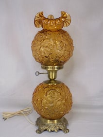 Gorgeous Vintage Fenton amber poppy gone with the wind lamp