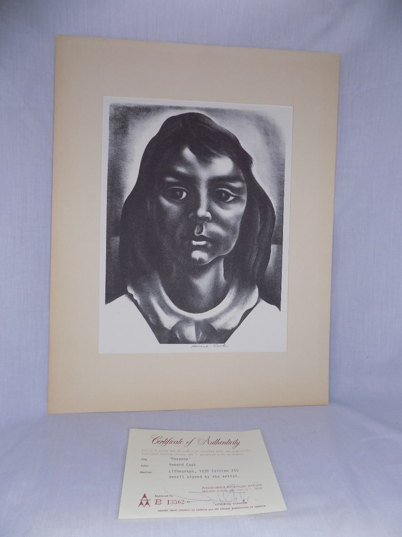 Lithograph 1939 artist Howard Cook.  with certificate of authenticity  Rosanna. (1 of 5)