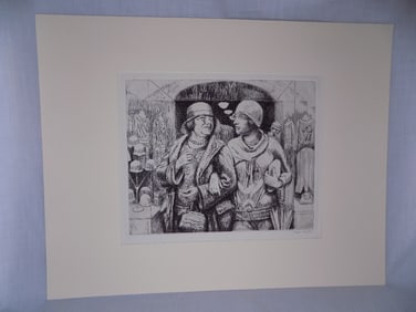 1929 etching signed Kenney Hayes Miller. with certificate of authenticity. Leaving the Shop