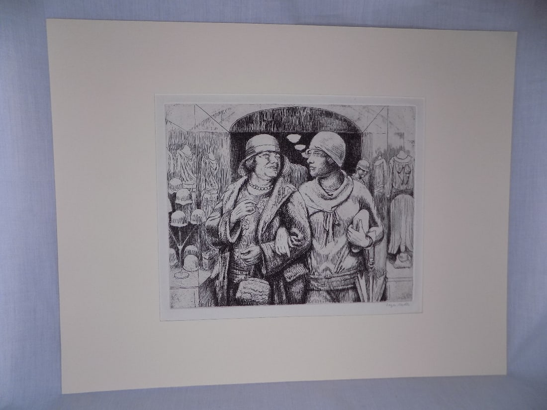 1929 etching signed Kenney Hayes Miller. with certificate of authenticity. Leaving the Shop (1 of 7)