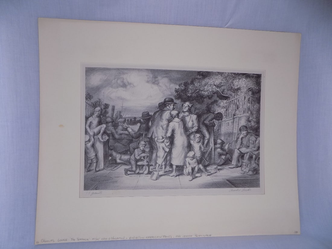 1940 Lithograph signed Charles Locks. with certificate of authenticity.  The Terrace (1 of 13)