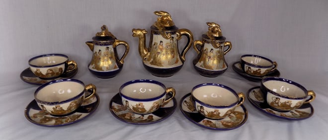 Great antique Satsuma tea set. Beautiful decoration.