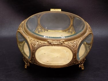 Fancy vintage large beveled glass jewelry box.