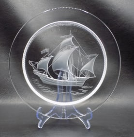 Vintage signed Lalique France plate with sailing ship
