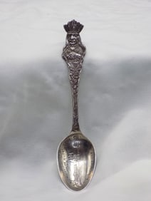 Vintage ornate sterling silver spoon with Native American Indian and buffalo