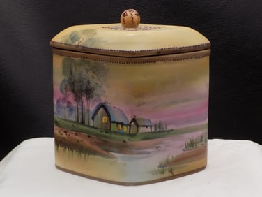 Vintage small hand painted Nippon carved jar