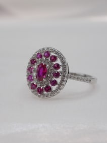 Beautiful 2 cwt ruby and topaz sterling silver ring