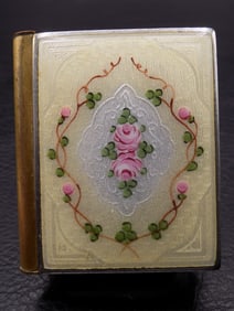 Exquisite antique Guilloche enamel decorated book compact
