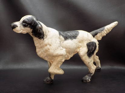 Antique Hubley Irish Setter Pointer dog door stop: Antique Hubley Irish Setter Pointer dog door stop. No maker marking. Original paint with minor wear normal from age and use. Cast iron and is very heavy. 8 ½ inches tall x 14 ¾ long