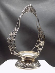Ornate antique Pairpoint brides basket holder.