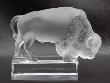 Neat vintage signed Lalique France art glass buffalo.