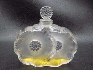 Beautiful vintage signed Lalique France art glass perfume bottle with flowers