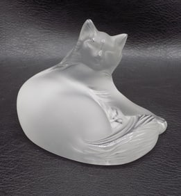 Graceful vintage signed Lalique France art glass Happy Cat