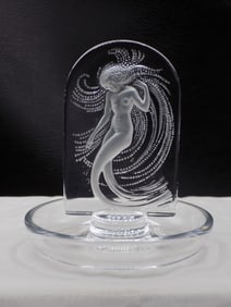 Beautiful vintage signed Lalique art glass Mermaid ring holder