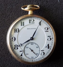 Antique Burlington 21 jewel Railroad 14k plated pocket watch