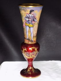 Outstanding antique artist signed French enamel decorated vase