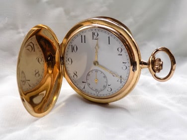 Rare Swiss antique 18 k gold ¼ hour repeater hunting case pocket watch