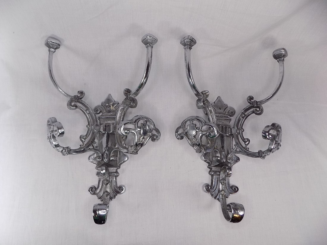 Exceptional pair of antique nickel plated hat and coat wall racks. (1 of 6)