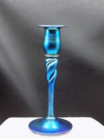 Beautiful vintage signed Steuben Aurene art glass candlestick