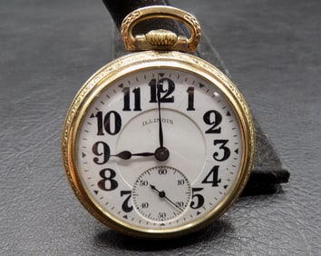 Antique Illinois Railroad 21 jewel pocket watch with fancy gold fill case