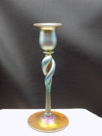 Beautiful vintage signed Steuben Aurene art glass candlestick