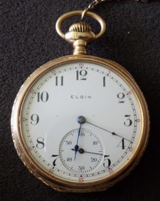Antique Elgin 15 jewel 14k assay gold pocket watch with fancy gold case