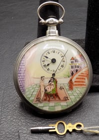 Rare antique key wind erotic automaton pocket watch