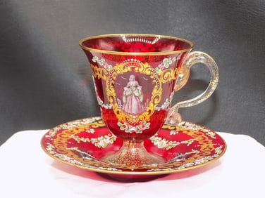Lovely antique Moser Salviati Venetian art glass cup and saucer.