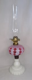 1800s Fenton cranberry opalescent coin dot oil lamp
