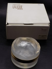 Vintage signed Lalique Dalphne art glass jewelry box.
