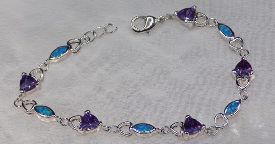 Beautiful amethyst and Australian opal sterling silver bracelet.