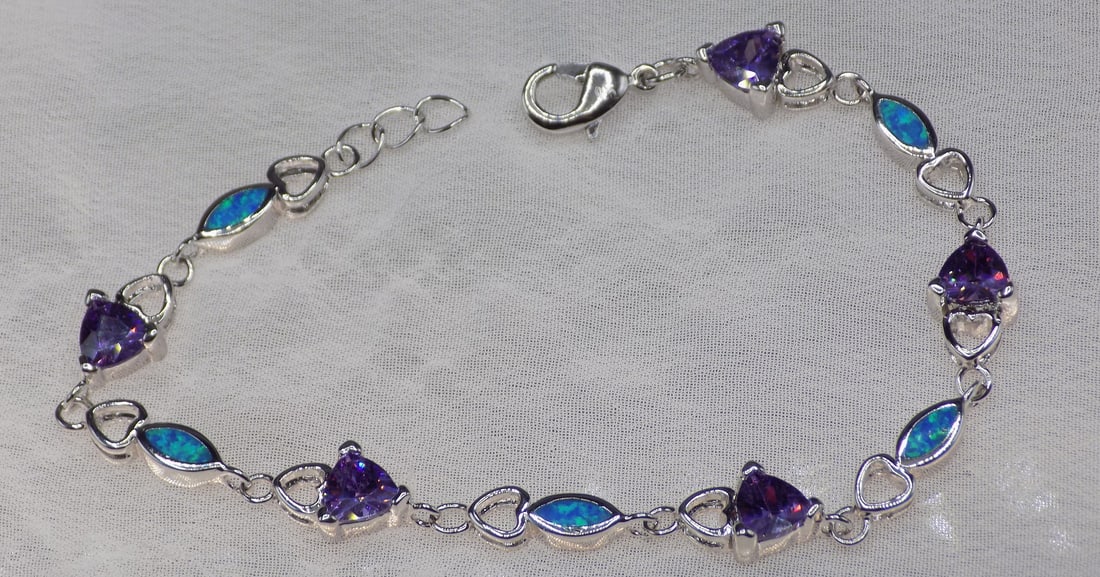 Beautiful amethyst and Australian opal sterling silver bracelet. (1 of 6)